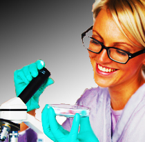 Woman in Laboratory Wearing Latex Gloves After Applying Lanicare™ Light Blend™ Lanolin Skin Care Serum